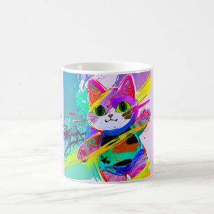 Colourful Stylised Abstract Pop Art Cat Customise  Coffee Mug