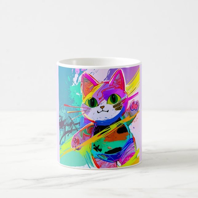 Colourful Stylised Abstract Pop Art Cat Customise  Coffee Mug (Center)