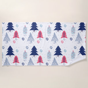 Colourful Stylised Christmas trees pattern Beach Towel