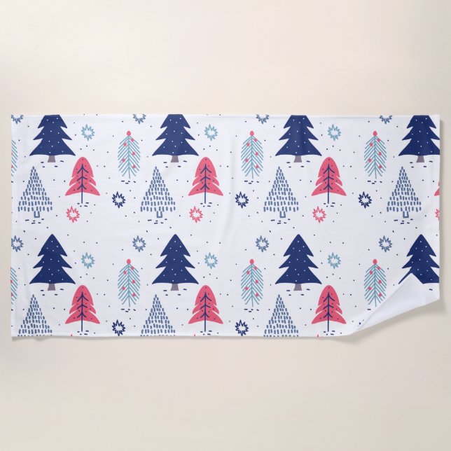 Colourful Stylised Christmas trees pattern Beach Towel (Front)