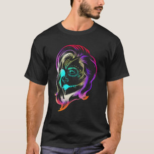 Colourful Stylised Female Calaveras Makeup Day Of T-Shirt