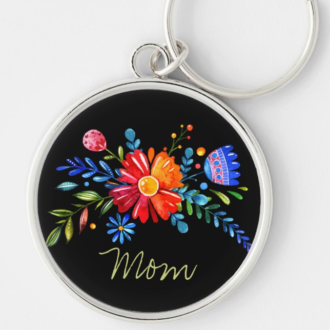 Colourful Stylised Flowers  with Mum Keychain (Front)