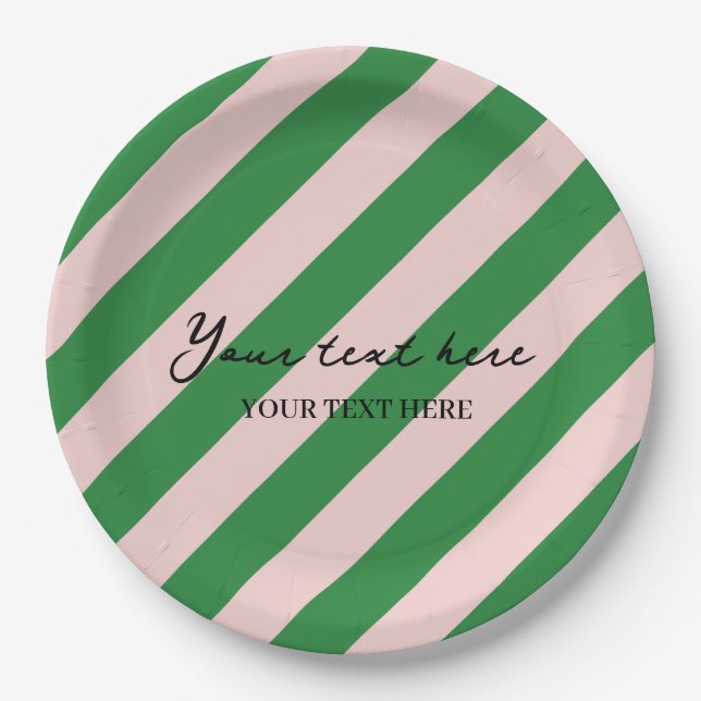 Colourful Stylish Minimalist Green Stripes Party  Paper Plate (Front)