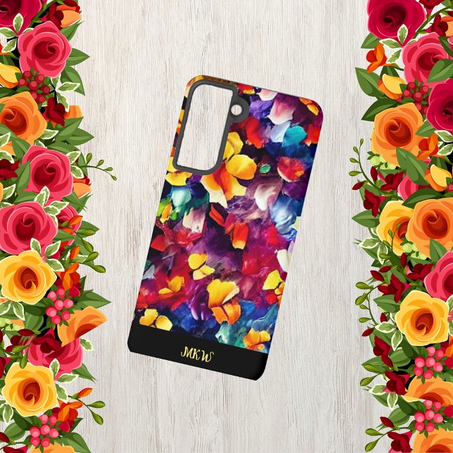 Colourful Stylish Monogram Floral Samsung Galaxy S21 Case (Creator Uploaded)