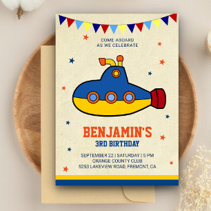 Colourful Submarine Kids Birthday Party Invitation
