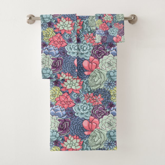 Colourful Succulent Pattern Bath Towel Set (Insitu)