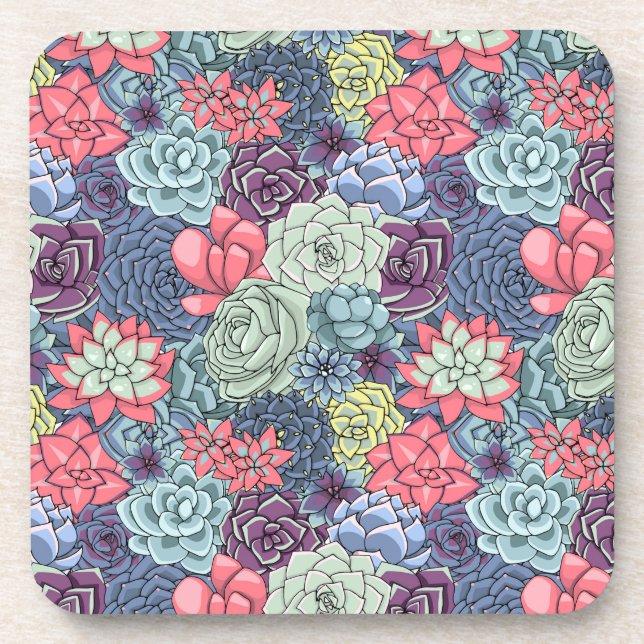 Colourful Succulent Pattern Coaster (Front)