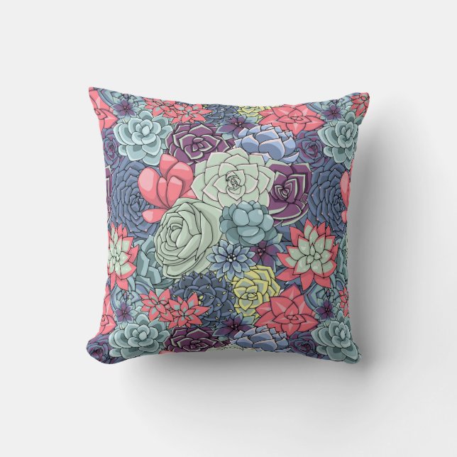 Colourful Succulent Pattern Cushion (Front)