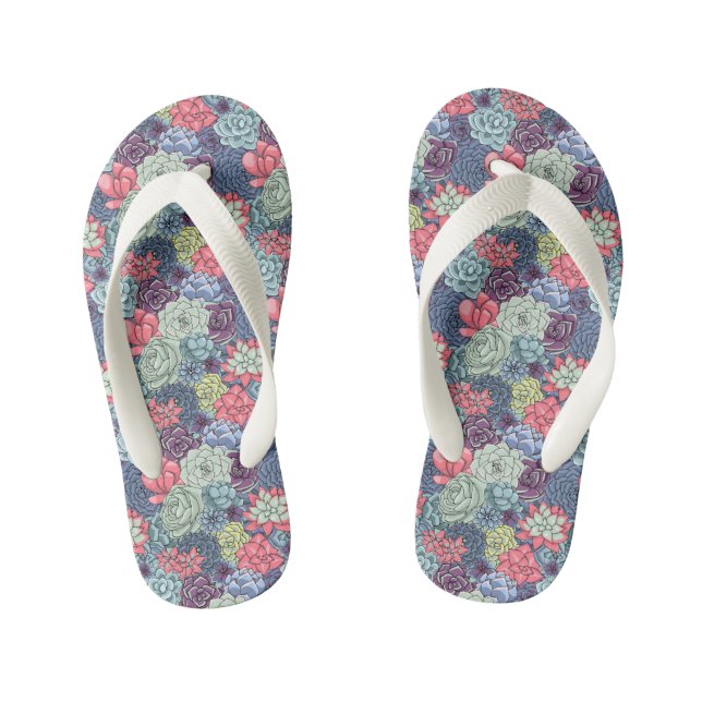 Colourful Succulent Pattern Kid's Thongs (Footbed)