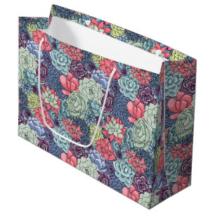 Colourful Succulent Pattern Large Gift Bag
