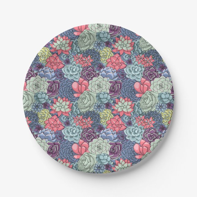 Colourful Succulent Pattern Paper Plate (Front)