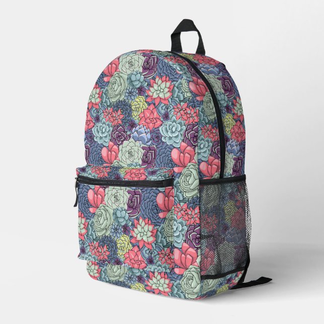 Colourful Succulent Pattern Printed Backpack (Back Corner Right)