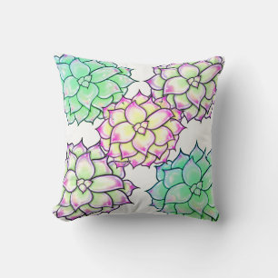 Colourful Succulents, cacti desert floral Cushion