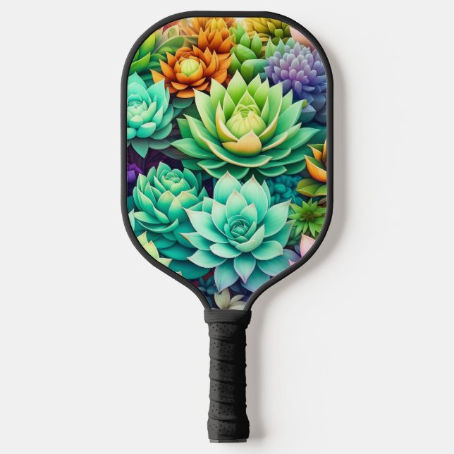 Colourful Succulents Collage Pickleball Paddle (Front)