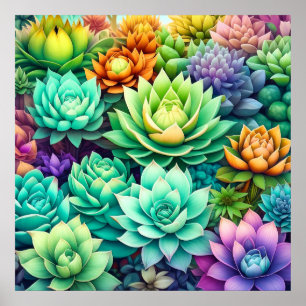 Colourful Succulents Collage Poster