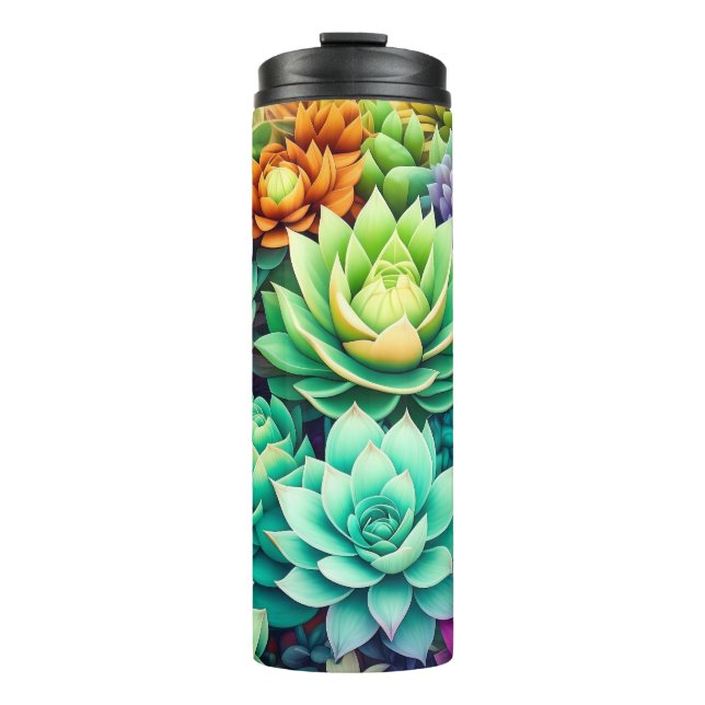 Colourful Succulents Collage Thermal Tumbler (Front)