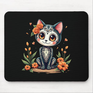Colourful Sugar Skull Cat Mexican Halloween Mouse Pad