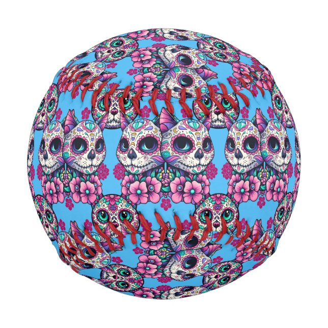 Colourful Sugar Skull Cat Pattern Baseball (Front)