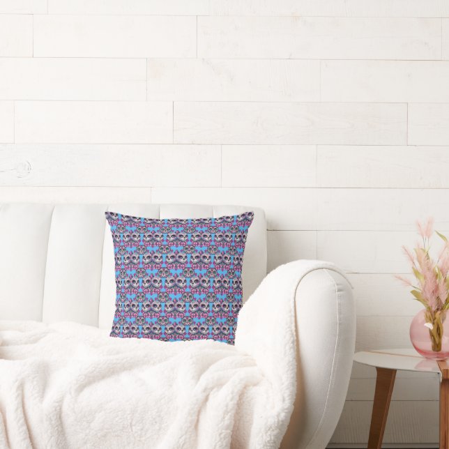 Colourful Sugar Skull Cat Pattern Cushion (Couch)