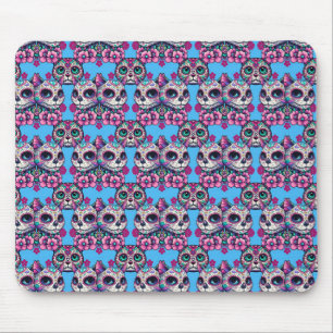 Colourful Sugar Skull Cat Pattern Mouse Pad