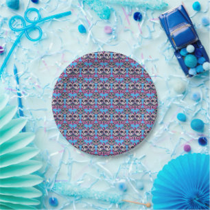Colourful Sugar Skull Cat Pattern Paper Plate