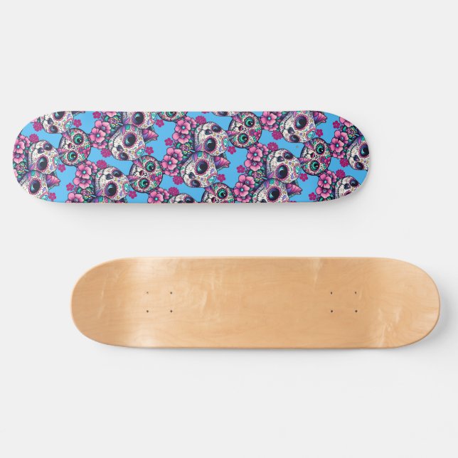Colourful Sugar Skull Cat Pattern Skateboard (Horz)