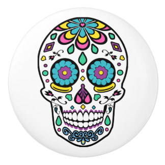 Colourful Sugar Skull Ceramic Knob