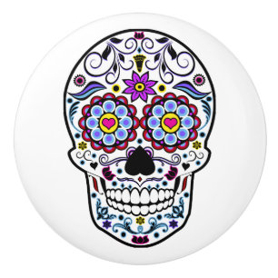 Colourful Sugar Skull Ceramic Knob