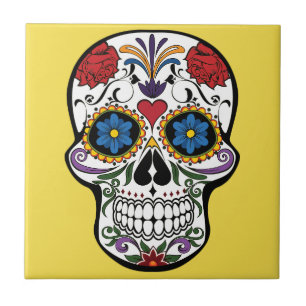 Colourful Sugar Skull Ceramic Tile