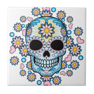 Colourful Sugar Skull Ceramic Tile