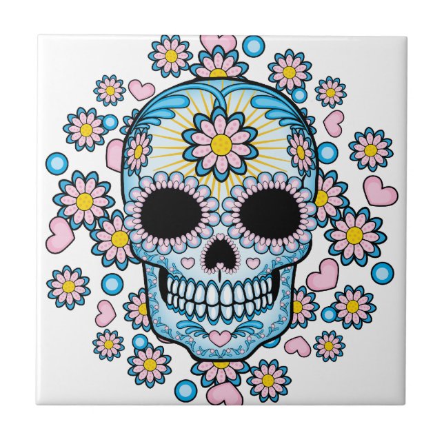Colourful Sugar Skull Ceramic Tile (Front)