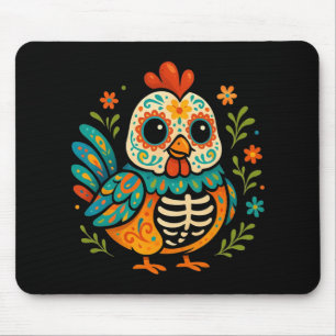 Colourful Sugar Skull Chicken Día De Los Muertos F Mouse Pad