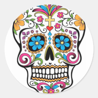 Colourful Sugar Skull Classic Round Sticker
