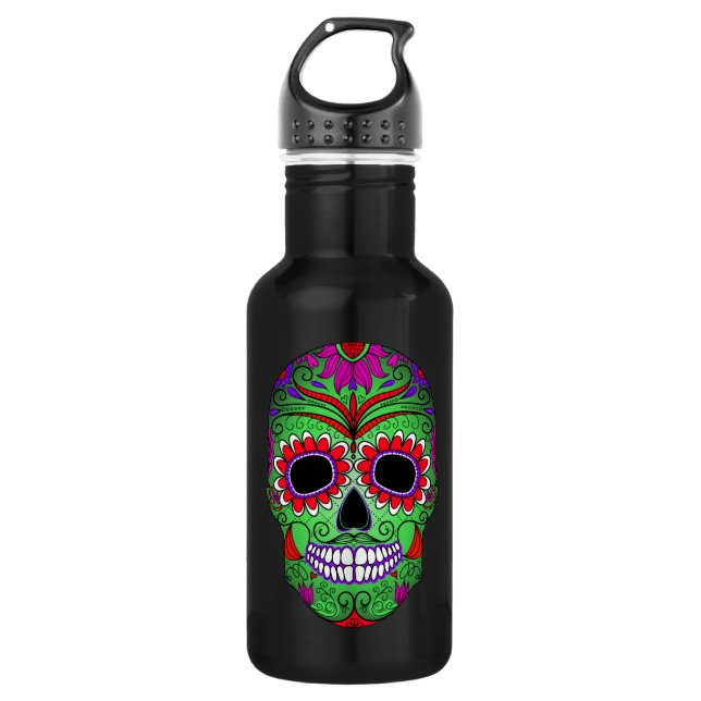 Colourful Sugar Skull Day of the Dead 532 Ml Water Bottle (Front)