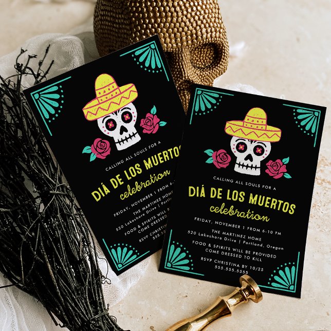 Colourful Sugar Skull Day of the Dead Party Invitation (Creator Uploaded)