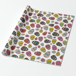 Colourful Sugar Skull Day of the Dead Print Wrapping Paper