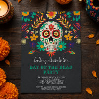 Colourful Sugar Skull Floral Day of the Dead Party