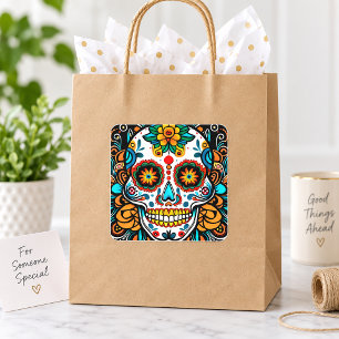 Colourful Sugar Skull Floral Folk Art Design Square Sticker