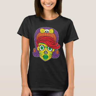 Colourful Sugar Skull Illustration Art T-Shirt