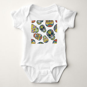 Colourful sugar skull: intricate pattern. baby bodysuit