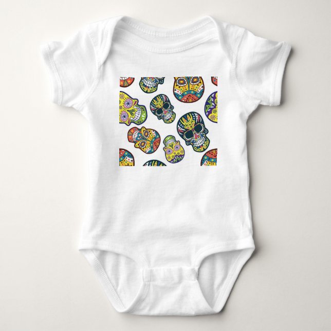 Colourful sugar skull: intricate pattern. baby bodysuit (Front)