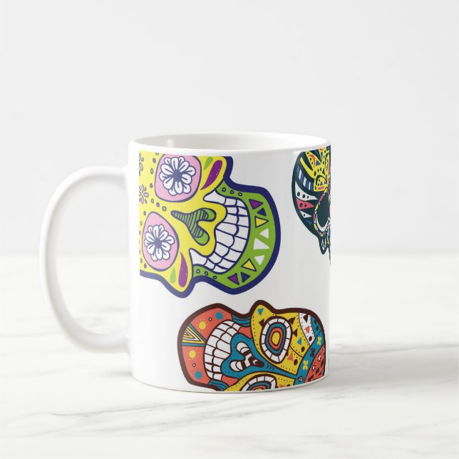 Colourful sugar skull: intricate pattern. coffee mug (Left)