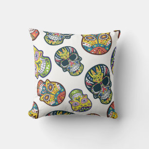 Colourful sugar skull: intricate pattern. cushion