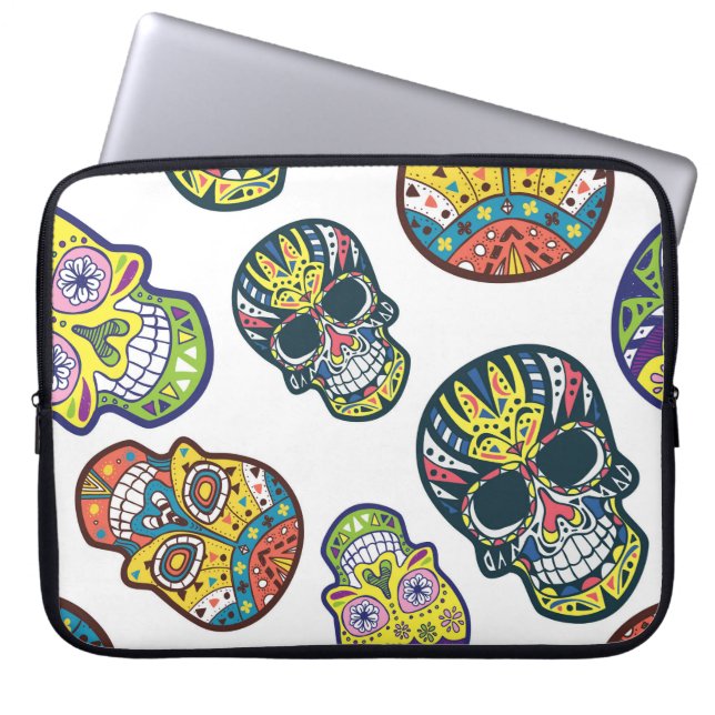 Colourful sugar skull: intricate pattern. laptop sleeve (Front)