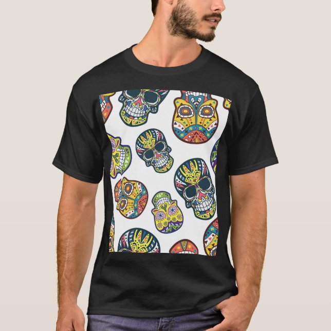 Colourful sugar skull: intricate pattern. T-Shirt (Front)