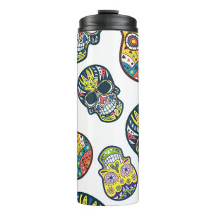 Colourful sugar skull: intricate pattern. thermal tumbler