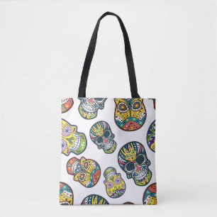 Colourful sugar skull: intricate pattern. tote bag