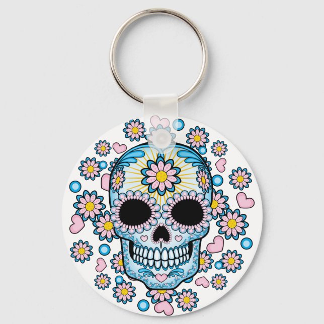 Colourful Sugar Skull Key Ring (Front)