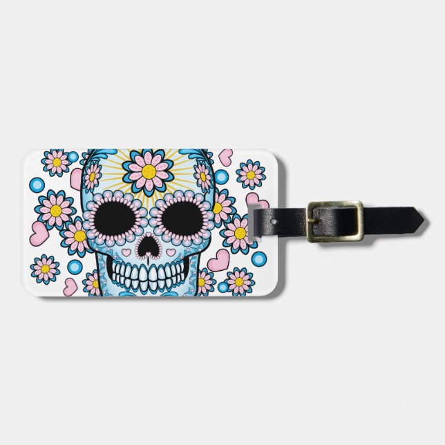 Colourful Sugar Skull Luggage Tag (Front Horizontal)