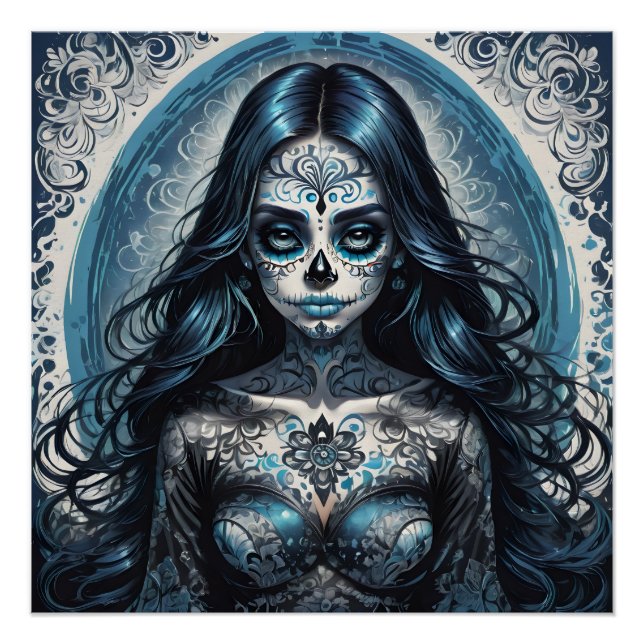 Colourful Sugar Skull no 1b Glossy Poster (Front)